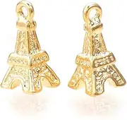 [DanLingJewelry] 100Pcs Travel Theme Mini Eiffel Tower Charms Golden Color Brass Building Hanging Ornaments for DIY Jewelry Making, Non-Precious Metal, No Gemstone