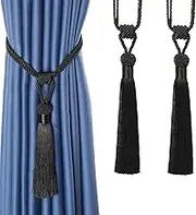 BEL AVENIR Curtain Tiebacks Hand-Woven Holdbacks Home Decorative Tassels Tiebacks (Black, 2 Pack)