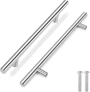 Flexzion T Bar Handle Pull Knobs 12 (5 Pack) Hardware Set Stainless Steel Kitchen Door Cabinet Drawer Furniture Appliance Euro Style with Mounting Screws