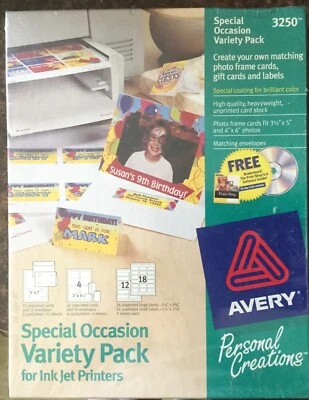 AVERY Special Occasion Variety Pack for Ink Jet Printers--# 3250--New in Box