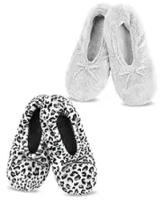Panda Bros 2 Pairs Women's Ballerina House Slippers, 5-7.5 Gray&gray Leopard