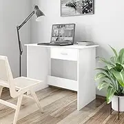 White Desk: 100x50x76 cm, Perfect for Home, Office Computer, Gaming, and Writing - Adjustable Table Crafted from Durable Engineered Wood