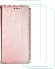 LCEHTOGYE Cover for Motorola Edge 40 + 4 Slice HD Tempered Glass,Shell PU BracketBumper Protective Back Case - Anti-Scratch Screen Protector for Motorola Edge 40-YSFQC - RGold