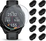 Miimall 2+10 Pack Compatible with Garmin Forerunner 165 Screen Protector, Anti Dust Plug Silicone Charger Port Protector + Hardness Tempered Glass Screen Protector for Forerunner 165/165 Music