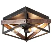 2-Light Rustic Ceiling Light Fixture, Farmhouse Flush Mount Ceiling Light, Me...