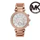 【Michael Kors 官方直營】Parker 三眼計時晶鑽女錶 玫瑰金不鏽鋼鍊帶 手錶 39MM MK5491