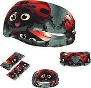 FJWSLCH Cartoon Ladybug Headbands for Women Men Non Slip Workout Sweatbands Adjustable Sports Hair Bands Elastic Head Bands Moisture Wicking Hairband for Running, Cycling, Yoga, Spa