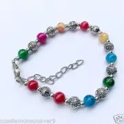 Adjustable girls Tibetan silver charm Bracelet Bangle Beads pink colourful