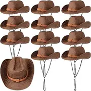 [JaGely] 12 Pcs Straw Cowboy Hats for Women Men, Wide Brim Summer Hat Bulk Sun Protection Hats for Western Themed Party