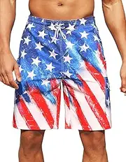 [Lxopogk] Mens Swim Trunks with Mesh Liner Board Shorts Quick Dry Bathing Suit Beach Swimwear for Men Long Shorts with Zipper, American Flag, Medium