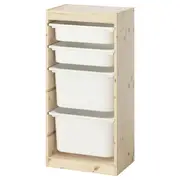 TROFAST storage combination with boxes, light white stained pine/white, 44x30x91 cm