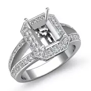 Emerald Semi Mount Halo Setting Diamond Engagement Ring 18k White Gold 0.6Ctw