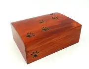 Large Pet Cremation Urn Inlay Paw Print Wood Box Cat Dog Ashes Memorial Chest