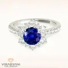 1.40 ct Genuine Blue Sapphire Flower Ring 18K White Gold Halo Gemstone Ring