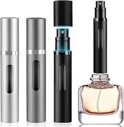 DIOHIO 5ml Perfume Atomizer Travel Refillable,Mini Cologne Dispenser, Bottom-Filling Fragrances Perfumes Bottle,Portable Sprayer Pocket Size for Women Men Cruise Car Trip Gift (black-grey-silver)