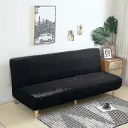 Large Armless Sofa Bed Slipcover Couch Cover Without Armrests Stretch Folding Futon Cover Dust-proof Elastic Removable Jacquard Black L(length160-1...