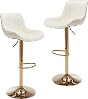 [Kiztir] Gold Velvet Bar Stools Set of 2, Adjustable Counter Height Bar Stools with Back & Footrest, Gold Swivel Bar Stools for Kitchen Island, Bar, Cafe (Beige)