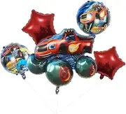 5PCS Blaze Monster Machines Truck Foil Balloons Set, Theme Monster Truck Cars Party Decorations