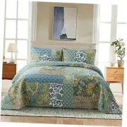 Cotton Patchwork Bedspread, 3-Piece Bedding Quilt Set with Real Stitched