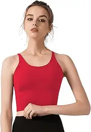[Redqenting] Longline Sports Bra for Women with Removable Padded,Sexy Criss Cross Back Strappy Yoga Bras Workout Tank Tops