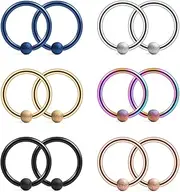 [Ruifan] 12PCS 16G 316L Surgical Steel Matte Captive Bead Nose Tragus Lip Nipple Belly Piercing Jewelry Rings