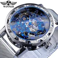 在飛比找Yahoo!奇摩拍賣優惠-現貨手錶腕錶winner抖音時尚鏤空男士機械手錶水鉆網帶手動