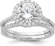 [JewelryWeb] 925 Sterling Silver Rhodium Plated 11mm CZ Cubic Zirconia Simulated Diamond Halo Engagement Eternity Band 2 Ring Se Jewelry for Women - Ring Size Options: 6 7 8