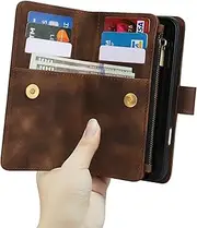 Umlovecase for iPhone 12 Case,for iPhone 12 Pro Wallet Case with Zipper[9 Card Holder][RFID Blocking] Flip Folio Book PU Leather Phone Shockproof Cover-Brown