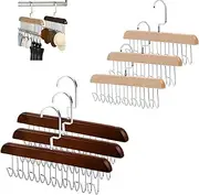 6 Pack Belt Hanger for Closet, Anti Slip Multi Hook Coat Rack, Sturdy Wood Bra Hanger with 8 Hooks, Multifunctional Solid Wood Hanger, 360 Degree Space Saving Hangers for Belt, Tie, Tank Top, Scarf