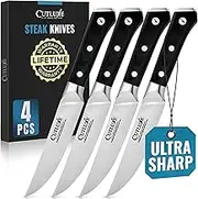 Cutluxe Artisan Series Steak Knives - Straight Edge Steak Knives Set of 4 13 cm - Forged High Carbon Steel - Full Tang - Ergonomic Handle Design & Extremely Sharp