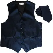 New Men's formal tuxedo vest Waistcoat_2.5" skinny necktie paisley navy blue