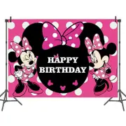 Minnie Mouse Theme Birthday Party Banner Backdrop - Kids Girls Birthday Photography Background Party Decorations