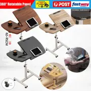 Adjustable Laptop Table Portable Computer Desk Stand Sofa Bed Side PC Tray Wheel