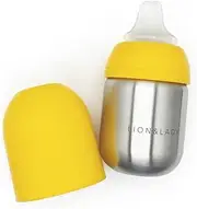Lion & Lady Stainless Steel Toddler Spout Bottle Sippy Cup, 210ml 18/8 Brushed Steel Toddler Spout Bottle - BPA-Free, BPS-Free, Recyclable, Adaptable Baby Sippy Cups 6-12 Months - Buttercup Yellow