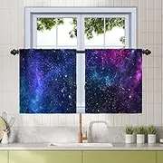Renaiss 26x36 Inch Galaxy Night Starry Sky Blackout Window Curtains Childs Little Boy Bedroom Drapes Outer Space Cosmic Window Treatments for RV Bathroom Cafe Small Curtains with Rod Pocket 2 Panels