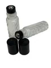 144 Pcs, 10ml SWIRL 1/3 oz Glass Rollon Bottle W/BLACK Cap & Steel Roller