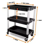 WEN Utility Cart 300 lbs. Capacity 32" X 18.5" Polypropylene Triple Decker Black