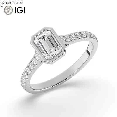 Emerald Solitaire Labgrown Diamond Engagement Ring 18k White Gold 1.75 Ct