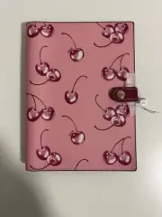 Coach Pink Cherry Print Canvas and Leather Spiral Notebook with Snap Closure NEW