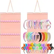 Neo LOONS Hanging Headband Holder Organizer with 30 Elastic Loops Bands, Bow Holder for Girls Hair Bows,Felt Headband Organizer for Home (Pink)