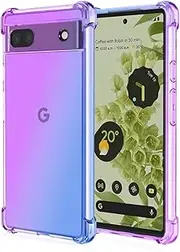 [WILLIS] TPU Silicone Mobile Phone Case for Google Pixel 6A, Transparent Gradient Case, Anti Drop and Anti Scratch 6.1 Inch Protective Case Blue Purple