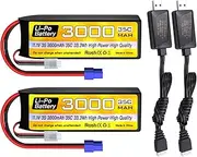 Fytoo 2PCS 3S Lipo Battery 11.1V 3000mAh 35C with EC3 Plug and USB Charging Cable Suitable for RC Car, Truck, Remote Control Boat, RC Quadcopter Aircraft, FPV Drone Battery