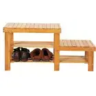 90cm Strip Pattern Tiers Bamboo Stool Shoe Rack for Kids Wood Color ---