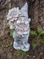 Latex gnome with flower mold plaster concrete cement rubber mould 9" x 4"
