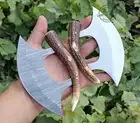 2 pcs of Custom Hand Made Beautiful Damascus and stainless steel ULU Knife (2412