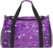 [STVYUKL] Sparkling Purple Glitter Travel Duffel Bag Lightweight Waterproof Carry On Tote Bag Foldable Weekender Overnight Bags Sport Gym Bag For Women Men, Black, One Size