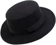 [QUUPY] Classic Women Men Flat Top Hat Brim Fedora Panama Hat Trilby Church Derby Cap Pork Pie Hat with Simple Square Ribbon, B, One size