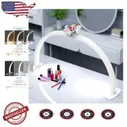 Large Foldable Half Moon LED Light for Nail Techs with Phone Stand - White