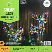 Multi Colour LED Sleigh Reindeer Deer Solar Fairy Light Outdoor Christmas Xmas