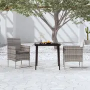 3 Piece Garden Dining Set with Cushions Grey and Black vidaXL